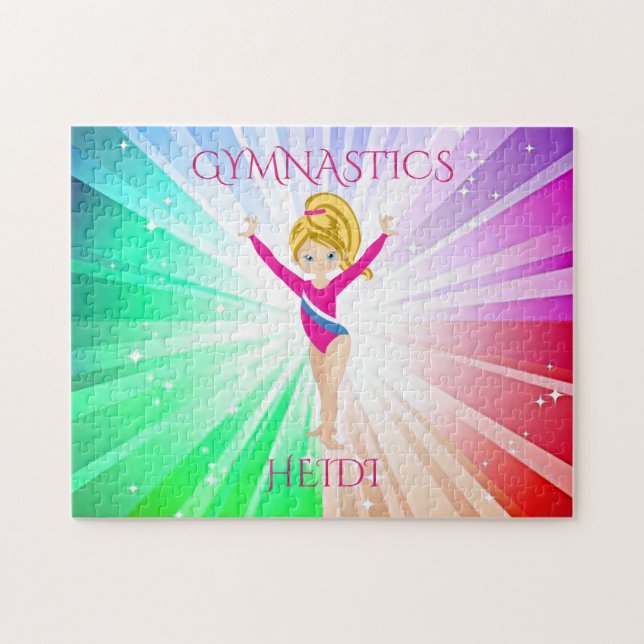 "GIMNASTICS" luces se puzzle con gimnasta. (Horizontal)