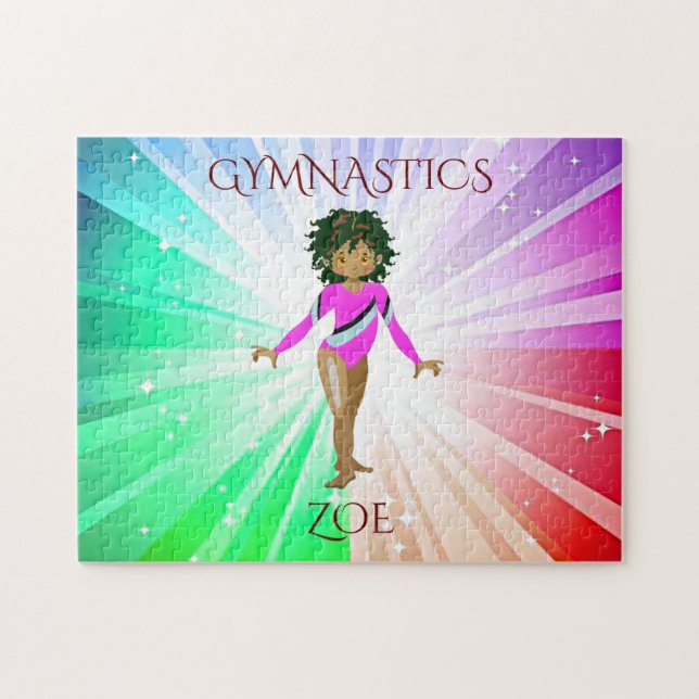 "GIMNASTICS" luces se puzzle con gimnasta. (Horizontal)