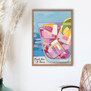 GIN DE COLOR ROSA Y POSTER TÓNICO