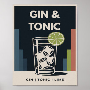 Gin Tonic Arte Deco Vintage Gráfico de Cóctel