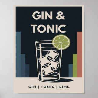 Gin Tonic Arte Deco Vintage Gráfico de Cóctel