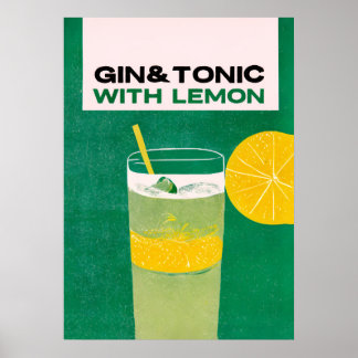 Gin Tonic con arte retro verde limón