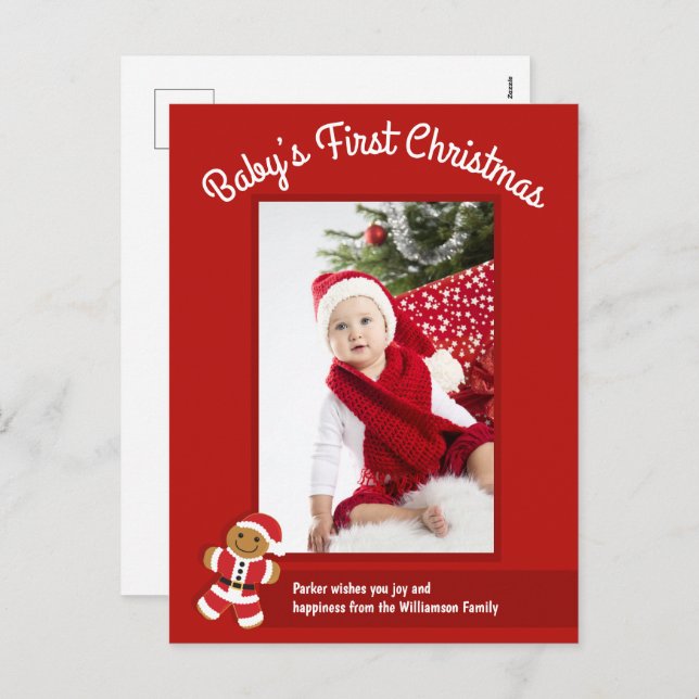 Gingbread Santa Red Photo Baby Primera Navidad (Anverso / Reverso)