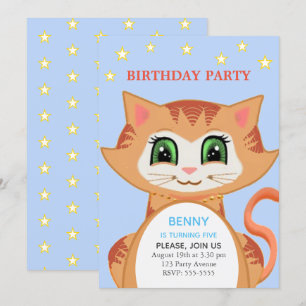 Ginger Cat 5th Boy Birthday Party Invitación