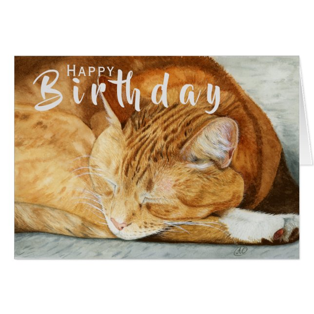 Ginger Cat | Pet Lover Birthday Greeting Card (Anverso (Horizontal))