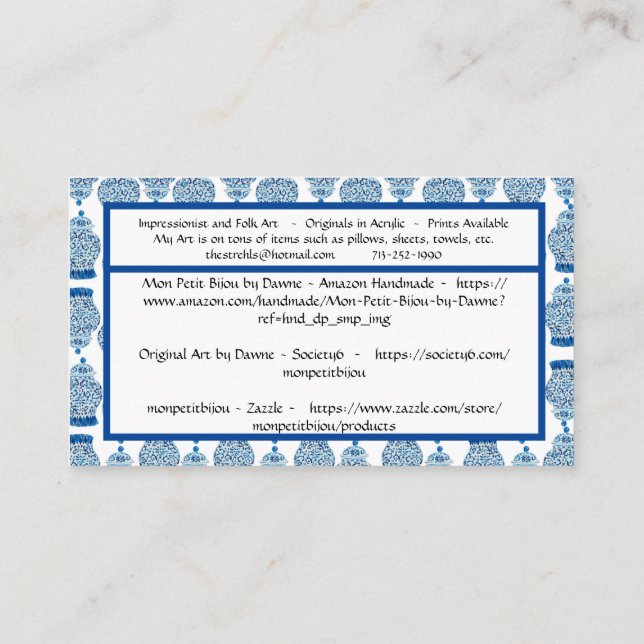 Ginger Jar Standard, tarjeta de visita de 3,5" x 2 (Reverso)