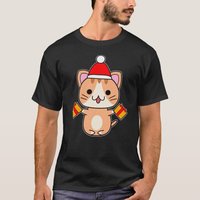 Ginger Santa Cat con regalos amarillos camiseta cl (Anverso)