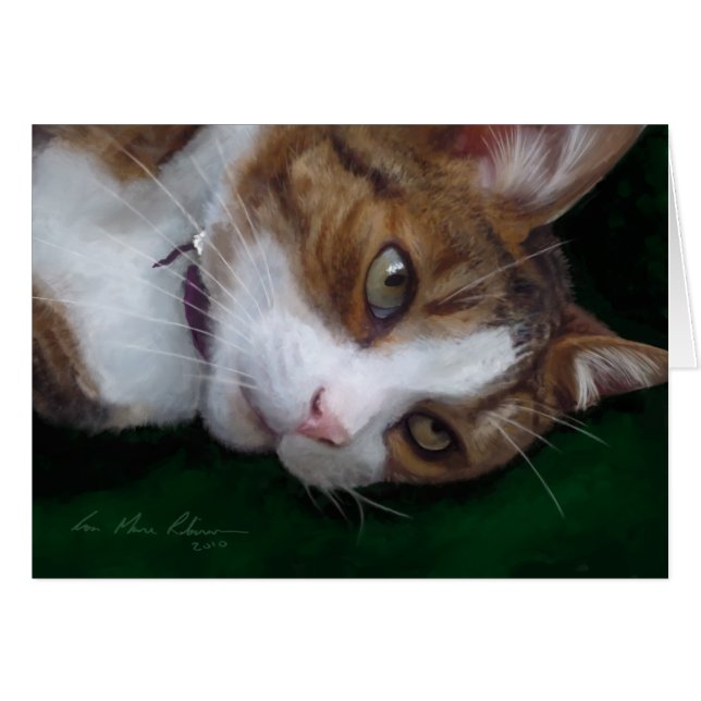 Ginger Tabby Cat on Green - Cat Art Blank Card (Anverso (Horizontal))