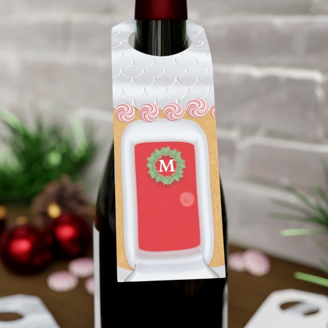 Gingerbread House Navidades Etiqueta de colgante d (A cute gingerbread house inspired bottle tag with space on the front for your initial)