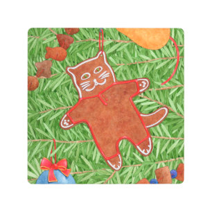 GINGERBREAD KITTY 8x8 arte Metalizado en pared