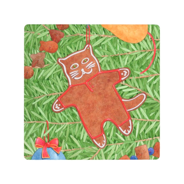 GINGERBREAD KITTY 8x8 arte Metalizado en pared (Anverso)