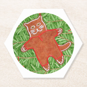 GINGERBREAD KITTY Hexágono Posavasos de Papel / Bl