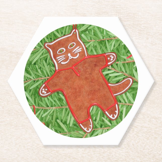 GINGERBREAD KITTY Hexágono Posavasos de Papel / Bl (Anverso)