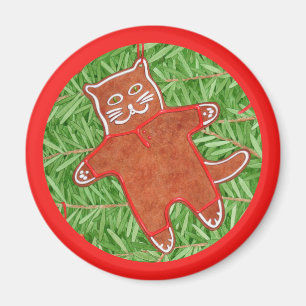 GINGERBREAD KITTY Imán redondo / Rojo