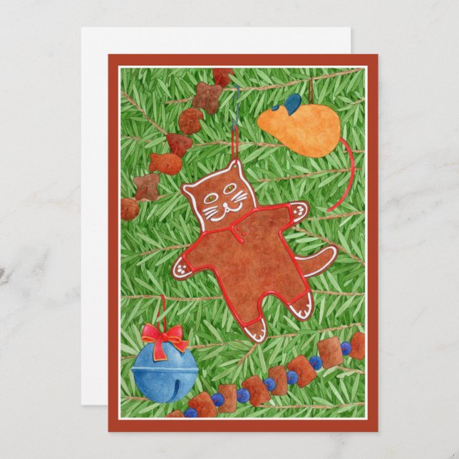 GINGERBREAD KITTY Meowy Navidades 5x7 Tarjeta 3 (Anverso / Reverso)