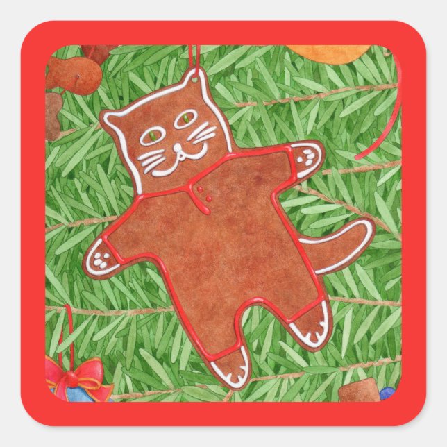 GINGERBREAD KITTY Pequeños Pegatinas Cuadrados / R (Anverso)