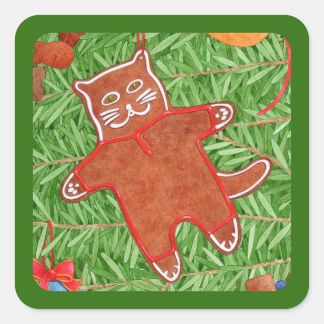 GINGERBREAD KITTY Pequeños Pegatinas cuadrados / V (Anverso)