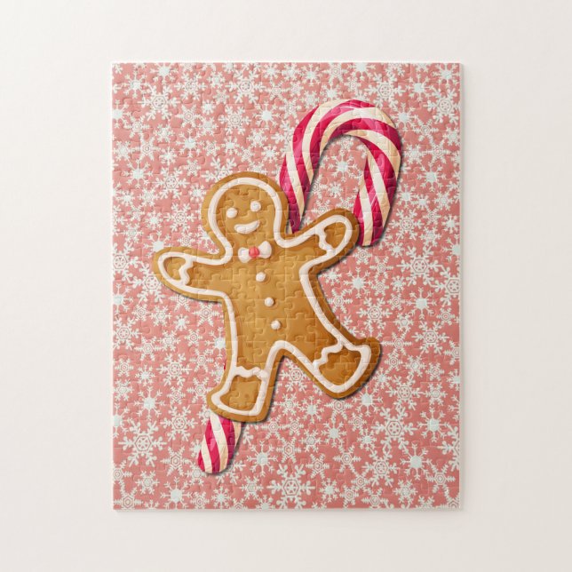 Gingerbread Man Candy Cane Snowflake Puzzle Art (Vertical)