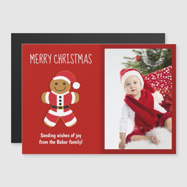 Gingerbread Santa Red Photo Navidades Card (Anverso/Reverso)