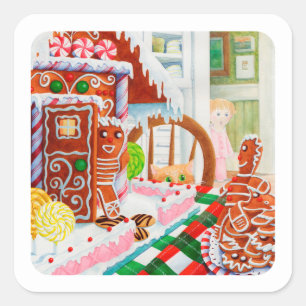 GINGERBREAD SORPRENDE A pequeños Pegatinas cuadrad