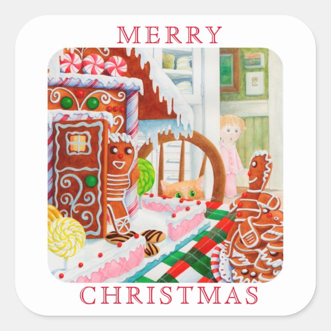 GINGERBREAD SORPRENDE Sellos para sobres cuadrados (Anverso)