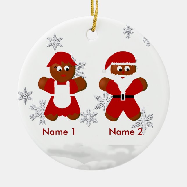 Gingerbread Sr. y Sra. Santa Ornamento de Navidad (Frente)