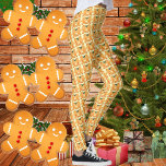 Gingerbread y Holly - Navidades Leggings<br><div class="desc">Ilustracion de hombres de jengibre bailando con holly en el fondo</div>
