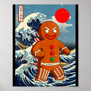 Gingerbread-zilla Arte Japonés Antiguo Divertido N