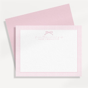 ginggham y arco rosado, tarjeta de nota de guarder