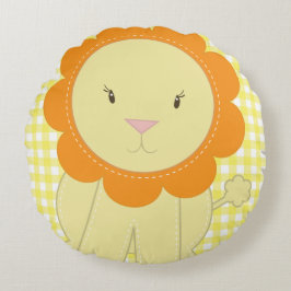 Gingham amarillo y blanco con almohada de león