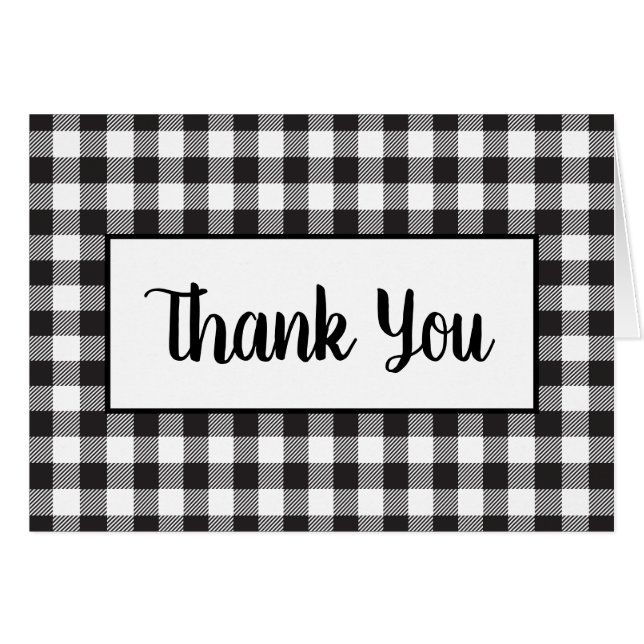 Gingham Black Plaid Country Wedding Gracias (Anverso (Horizontal))