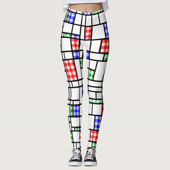Gingham Blue Red Green Green Art Grid Legging (Anverso)