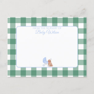 Gingham Check Dog Boy Baby Shower Gracias Nota