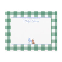 Gingham Check Dog Boy Baby Shower Gracias Nota