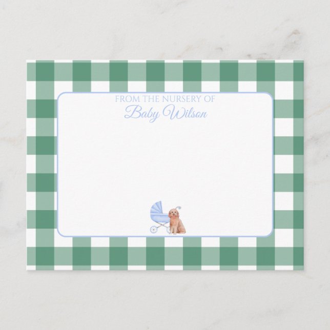 Gingham Check Dog Boy Baby Shower Gracias Nota (Anverso)