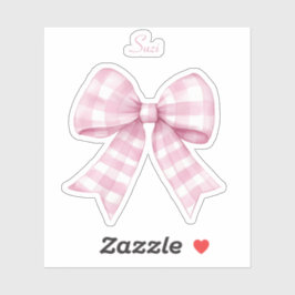 Gingham Check Pink Bow con el Pegatina de Vinyl de