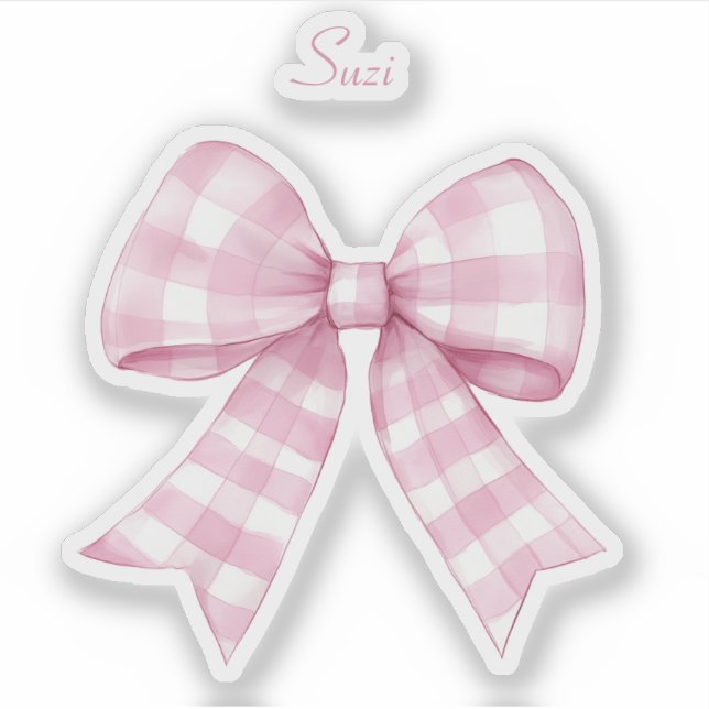 Gingham Check Pink Bow con el Pegatina de Vinyl de (Anverso)