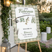 Gingham Clothesline Fishing Baby Shower Welcome