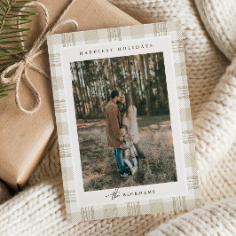 Gingham de Beige Suave Foto Navidad