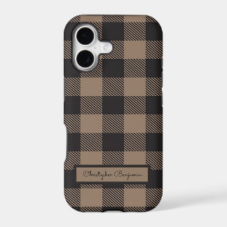 Gingham de cuadros negros y marrones estilo granja