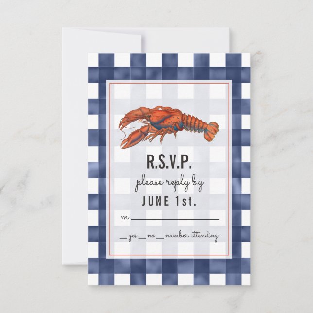 Gingham Lobster Rustic Wedding RSVP (Anverso)