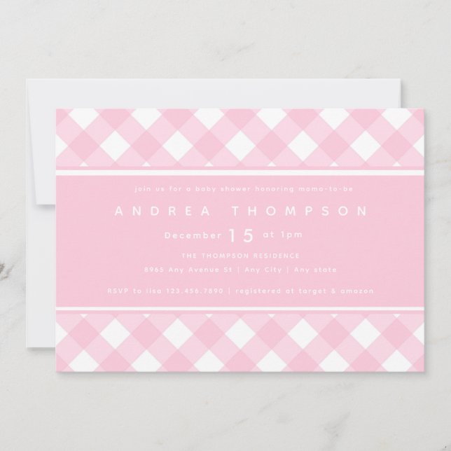 Gingham Pink | Invitación de Chica Baby Shower (Anverso)