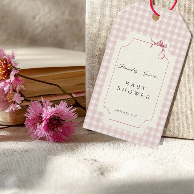 Gingham rosa con etiqueta favorita Baby Shower Bow (Subido por el creador)