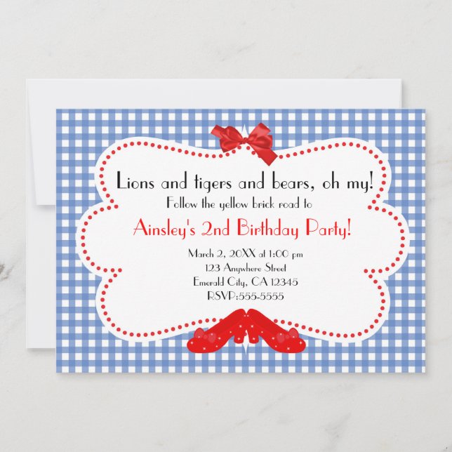 Gingham Ruby Slippers Wizard of Oz Invitación (Anverso)
