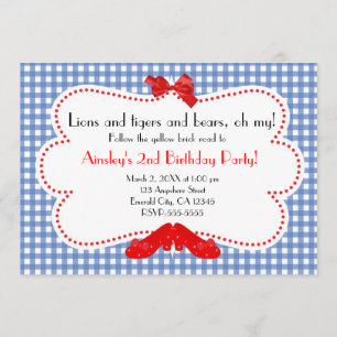 Gingham Ruby Slippers Wizard of Oz Invitación