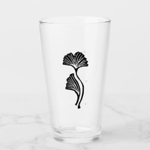 Gingko Leaf Lino Print Glass Cup