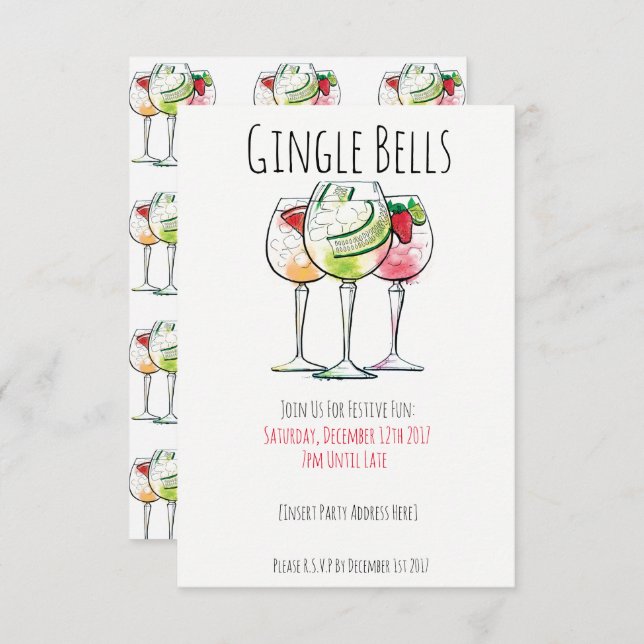 GINgle Bells| Invitaciones de los Navidades (Anverso / Reverso)