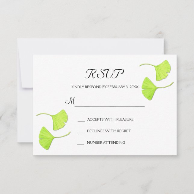 Ginkgo deja la tarjeta postal RSVP de boda (Anverso)
