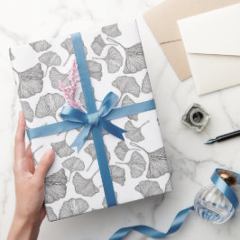 Ginkgo deja papel envuelto. Blanco y negro