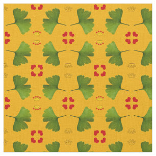 Ginkgo Hoja y corazones, tela de la corona dorada,